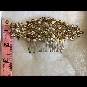 Wedding Hair Comb, Rhinestones & Pearls w/ Gold